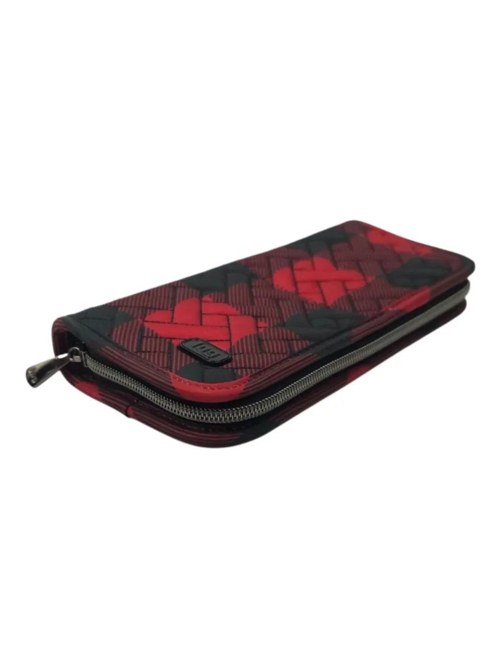 Lug Buffalo Check Red Black Plaid Quilted Compact Cosmetic Brush Organizer